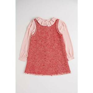 Rochie cu model 2in1 si guler Peter Pan - Rosu/Roz deschis imagine