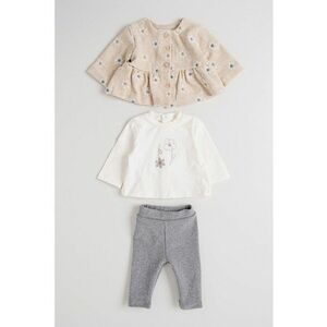 Set de imbracaminte cu model grafic - 3 piese - Alb/Gri inchis melange/Bej deschis imagine