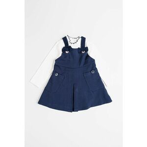 Set de salopeta scurta si bluza cu guler - Alb murdar/Bleumarin imagine