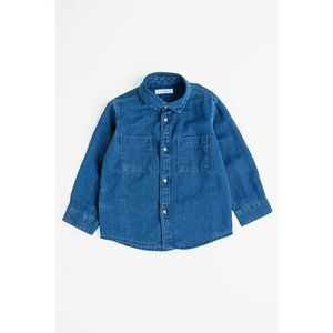 Camasa din denim si amestec de lyocell si buzunare pe piept - Bleumarin imagine