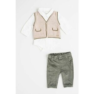 Set de vesta - camasa si pantaloni - Alb/Gri/Maro taupe deschis imagine