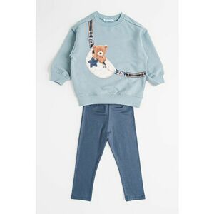 Set de colanti si bluza de trening cu imprimeu grafic - 2 piese - Verde pal/Bleumarin imagine
