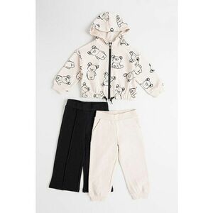 Set de hanorac din amestec de bumbac cu imprimeu si pantaloni de trening - 3 piese - Negru/Maro taupe deschis imagine