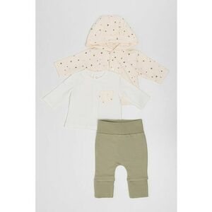 Set de imbracaminte din amestec de bumbac- 3 piese - Alb fildes/Verde sparanghel imagine
