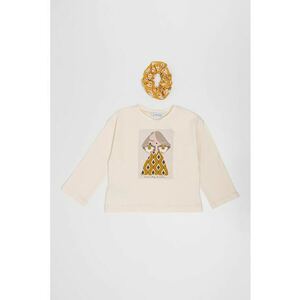Set de bluza cu imprimeu si elastic de par - Galben/Crem imagine