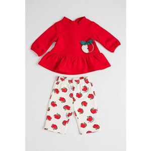 Set de bluza evazata si pantaloni cu imprimdeu cu mar - Rosu/Alb/Verde imagine
