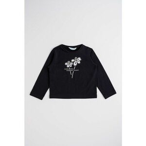 Bluza cu broderie si text - Alb/Negru imagine