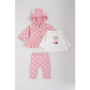 Set de jacheta cu imprimeu - pantaloni si bluza - 3 piese - Alb/Roz imagine
