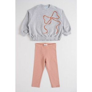 Set de bluza sport si colanti - Gri melange/Roz prafuit imagine