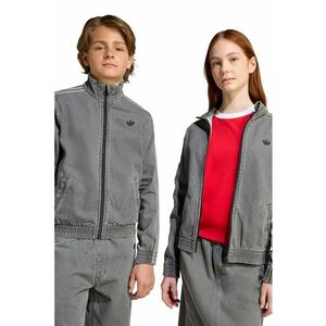 Jacheta unisex din denim cu fermoar si banda elastica in talie - Gri inchis imagine