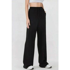 Pantaloni sport dama - talie elastica - croiala larga - negru - textil imagine