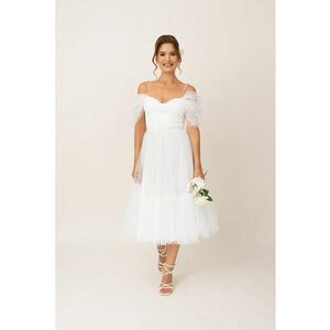 Rochie midi cu umeri decupati - Alb imagine