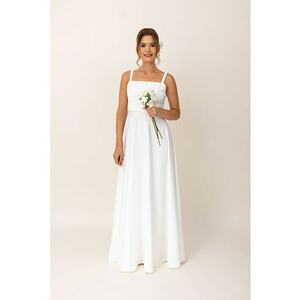 Rochie maxi evazata cu decolteu patrat - Alb imagine