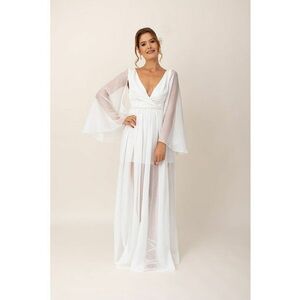 Rochie maxi cu decolteu in V - Alb imagine