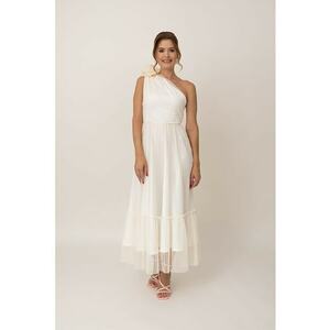 Rochie lunga cu decolteu pe un umar - Crem imagine