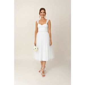 Rochie midi evazata cu model cu funde - Alb imagine