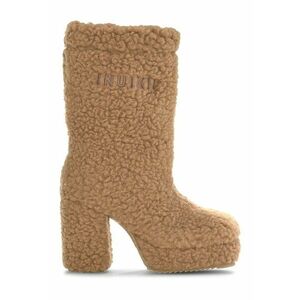 Cizme medii din blana shearling cu toc masiv - Caramel imagine