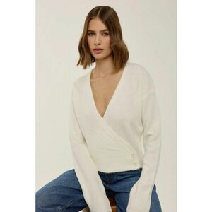 Pulover dama - infasurat - decolteu in V - nasturi - natural - acril imagine