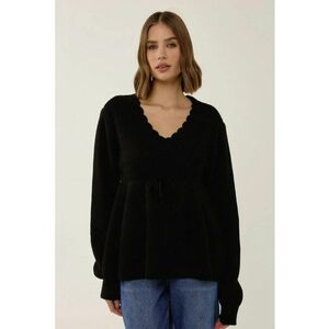 Pulover dama - decolteu in V - maneci cazute - negru - acril imagine