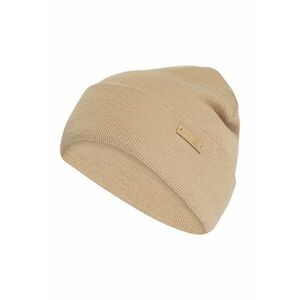 Caciula tricotata unisex cu logo metalic - Bej imagine