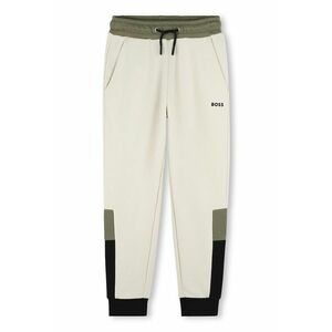 Pantaloni de trening cu snur si model colorblock - Crem/Verde sparanghel imagine