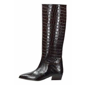 Cizme din piele cu aspect de piele de crocodil Bassotte - Maro inchis imagine
