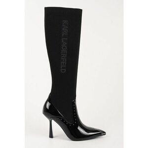 Cizme din piele si material textil cu toc stiletto - Negru imagine