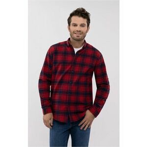 Camasa pentru barbati K-Iseo - bumbac - maneca lunga - rosu cu carouri - Regular Fit imagine