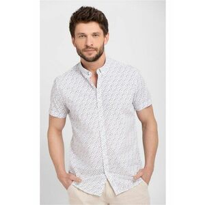 Camasa cu maneci scurte C-Amur pentru barbati - din bumbac - Alb cu model - Slim Fit imagine