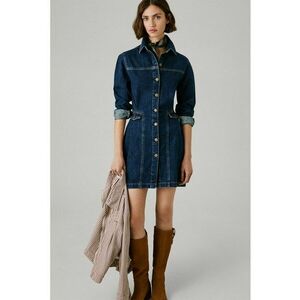 Rochie scurta din denim cu nasturi - Albastru inchis imagine