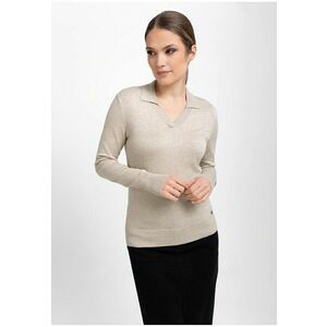 Pulover dama cu guler S-Toyo - decolteu in V - Slim Fit - bej melange - Bej melange imagine