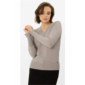 Pulover dama cu decolteu in V - S-Neli - Slim Fit - bej melange - Bej melange imagine