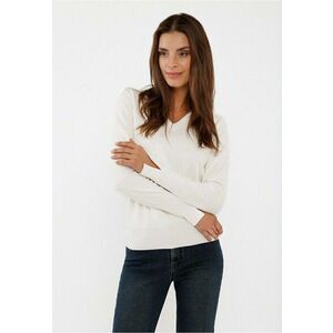 Pulover dama cu decolteu in V - S-Neli - Slim Fit - crem - Alb crem imagine