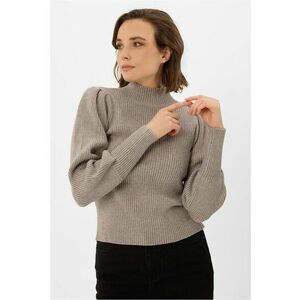 Pulover dama cu guler inalt - maneci volane - S-Moka - bej - Bej imagine