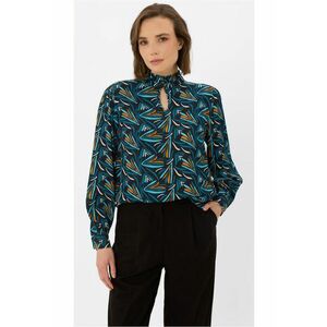 Bluza lejera cu maneci lungi - cu model abstract - guler cu volane - K-Banax - torquaz - Turcoaz/Multicolor imagine
