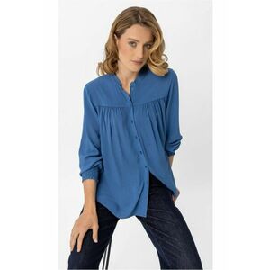 Bluza dama lejera - plisata - K-Enet - cu nasturi - maneci lungi cu mansete elastice - Albastru - Albastru imagine