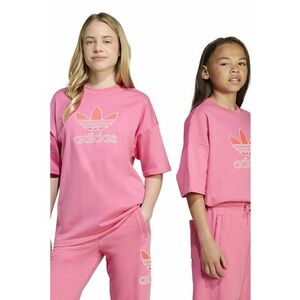 Tricou din bumbac cu logo si maneci cazute - Roz imagine