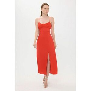 Rochie maxi - bretele spaghete - crapatura - rosu - material textil imagine