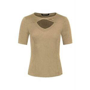 Tricou cu decupaj frontal si detaliu rasucit - Bej imagine