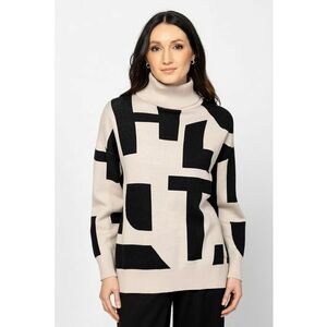 Pulover cu guler inalt si model - Negru/Bej imagine