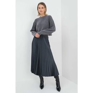 Pulover crop din amestec de lana cu maneci cazute - Gri melange imagine