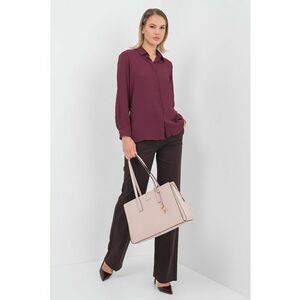 Pantaloni drepti de bumbac cu pensa - Maro inchis imagine