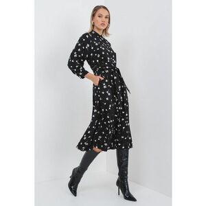 Rochie midi cu model floral si maneci trei sferturi - Negru/Grej imagine