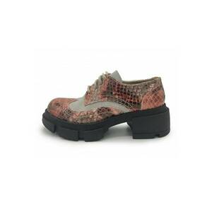 Pantofi din piele si piele intoarsa cu model piele de crocodil - Negru/Gri deschis/Roz prafuit imagine