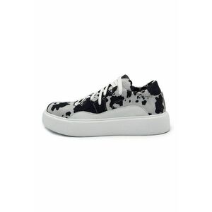 Pantofi sport flatform din piele intoarsa cu animal print - Negru stins/Alb optic imagine