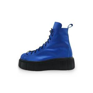 Botine flatform din piele cu sireturi - Negru/Albastru royal imagine