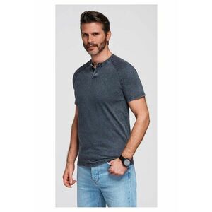 Tricou cu efect decolorat si nasturi la decolteu OM-TSWT-0150 - Albastru inchis imagine