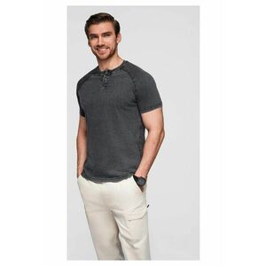 Tricou cu efect decolorat si nasturi la decolteu OM-TSWT-0150 - Negru imagine