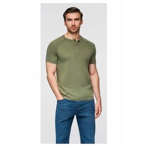 Tricou cu efect decolorat si nasturi la decolteu OM-TSWT-0150 - Verde inchis imagine