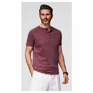 Tricou cu efect decolorat si nasturi la decolteu OM-TSWT-0150 - Bordeaux imagine